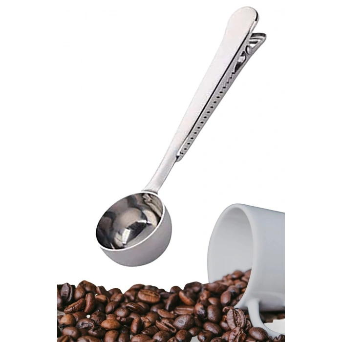 Mandallı Kahve Ölçü Kaşığı Silver Çok Fonksiyonlu Paslanmaz Çelik Kaşık