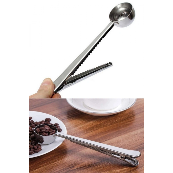 Mandallı Kahve Ölçü Kaşığı Silver Çok Fonksiyonlu Paslanmaz Çelik Kaşık