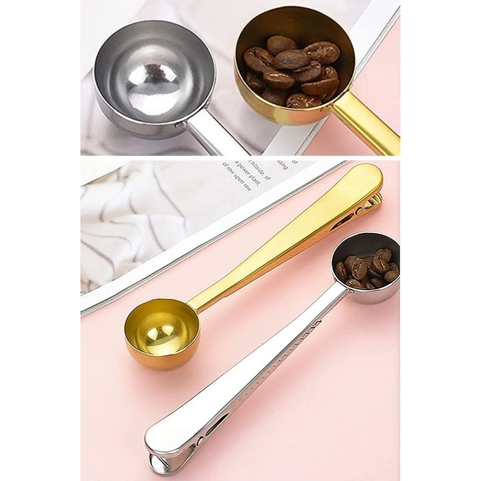 Mandallı Kahve Ölçü Kaşığı Silver Çok Fonksiyonlu Paslanmaz Çelik Kaşık