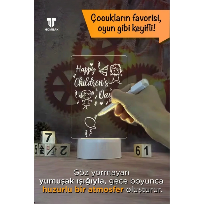 Led Çizim Tableti Gece Lambası Yazılıp Silinebilir Sevgiliye Hediye Çocuk Not Mesaj