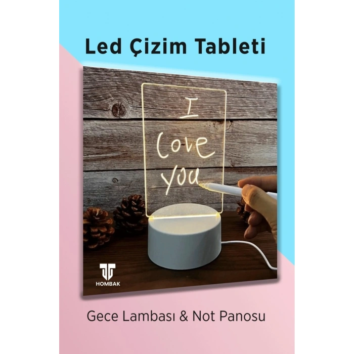 Led Çizim Tableti Gece Lambası Yazılıp Silinebilir Sevgiliye Hediye Çocuk Not Mesaj