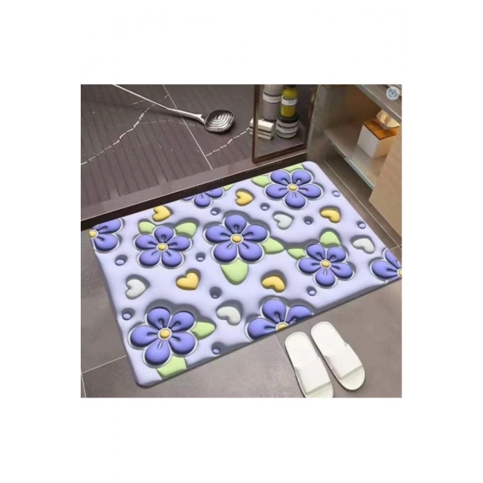Ultra Emici 3D Çiçekli Banyo Paspası