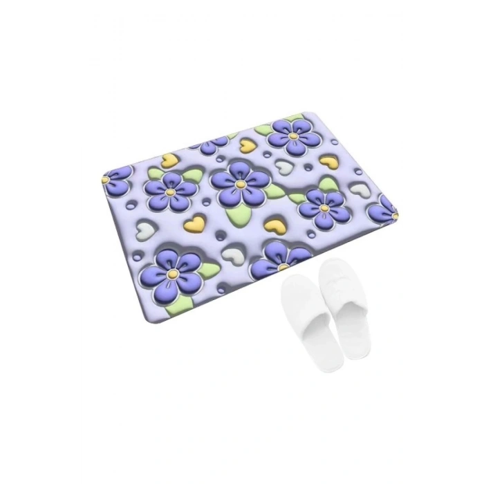 Ultra Emici 3D Çiçekli Banyo Paspası