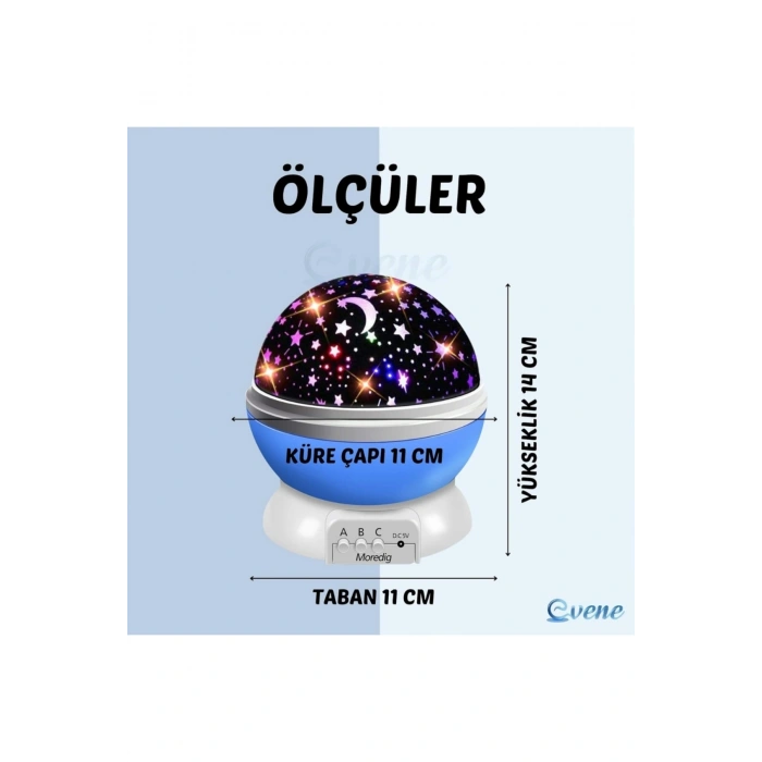 Dönen Projeksiyon Led Işıklı Ay Yıldızlı Gece Lambası Çocuk,Bebek,Genç Odası ve Hediyelik Çok Amaçlı
