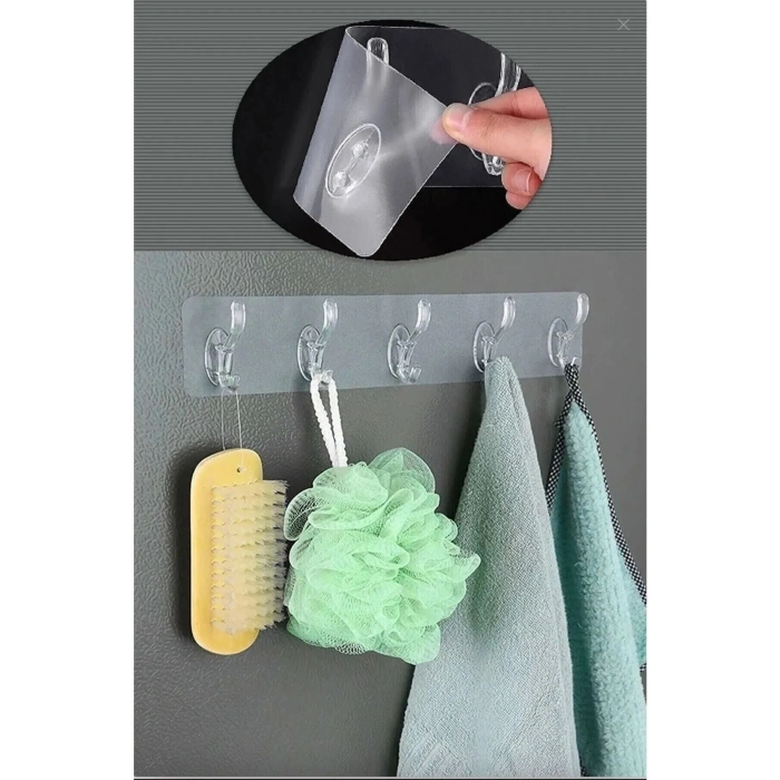 Yapışkanlı Şeffaf Duvar Askısı Banyo Mutfak Düzenleyici Askı Pratik Kanca Askılık