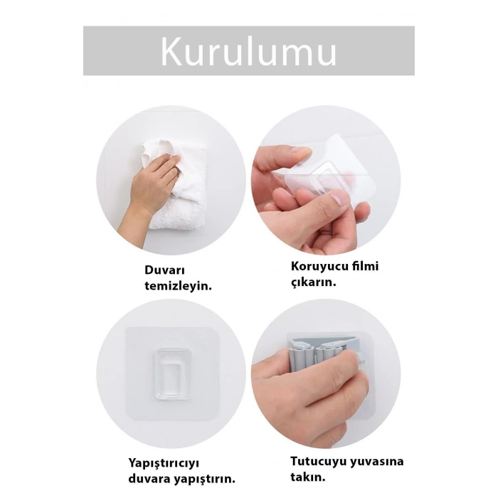 Mop Sapı Tutucu 4adet Yapışkanlı Fırça Tutucu Paspas Ve Mop Tutacağı Mutfak Askılığı Tuvalet Fırçası