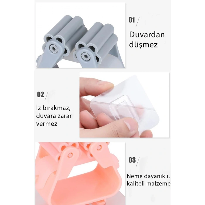 Mop Sapı Tutucu 4adet Yapışkanlı Fırça Tutucu Paspas Ve Mop Tutacağı Mutfak Askılığı Tuvalet Fırçası