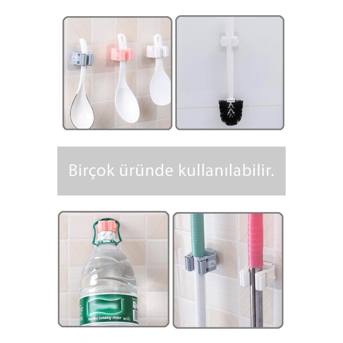 Mop Sapı Tutucu 4adet Yapışkanlı Fırça Tutucu Paspas Ve Mop Tutacağı Mutfak Askılığı Tuvalet Fırçası