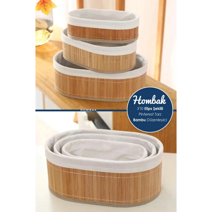 3lü Pinterest Stil Bambu Sepet Çok Amaçlı Kullanım Bambu Hasır Sepet
