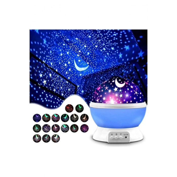 Dönen Projeksiyon Led Işıklı Ay Yıldızlı Gece Lambası Çocuk,Bebek,Genç Odası ve Hediyelik