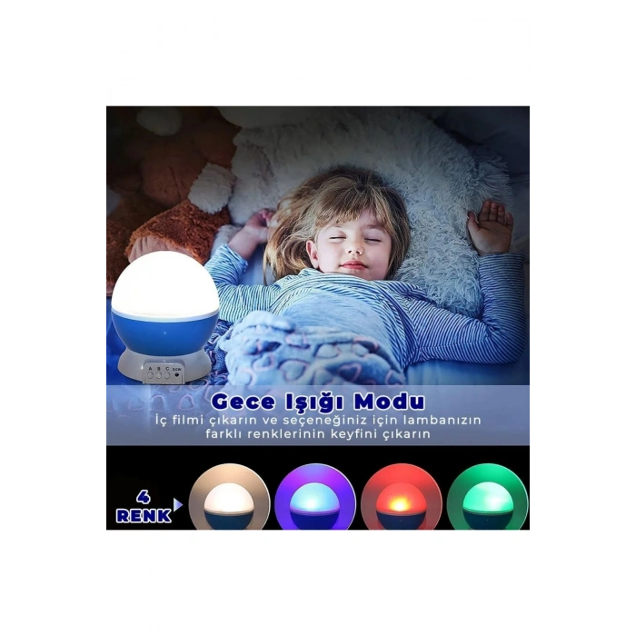 Dönen Projeksiyon Led Işıklı Ay Yıldızlı Gece Lambası Çocuk,Bebek,Genç Odası ve Hediyelik