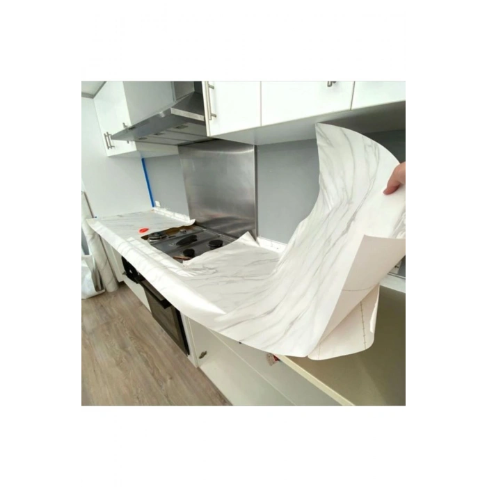 Dekoratif Beyaz Mermer Desenli Yapışkanlı Tezgah/Duvar/Fayans/Eşya Kaplama Folyosu (3 mt * 60 cm )
