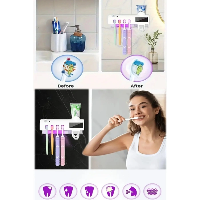 Diş Fırçası Tutacağı ve Uv Sterilizatörü Diş Fırçası Düzenleyeci Otomatik Diş Macunu Sıkıcı