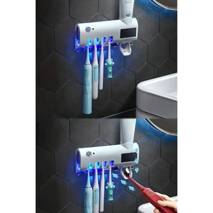 Diş Fırçası Tutacağı ve Uv Sterilizatörü Diş Fırçası Düzenleyeci Otomatik Diş Macunu Sıkıcı