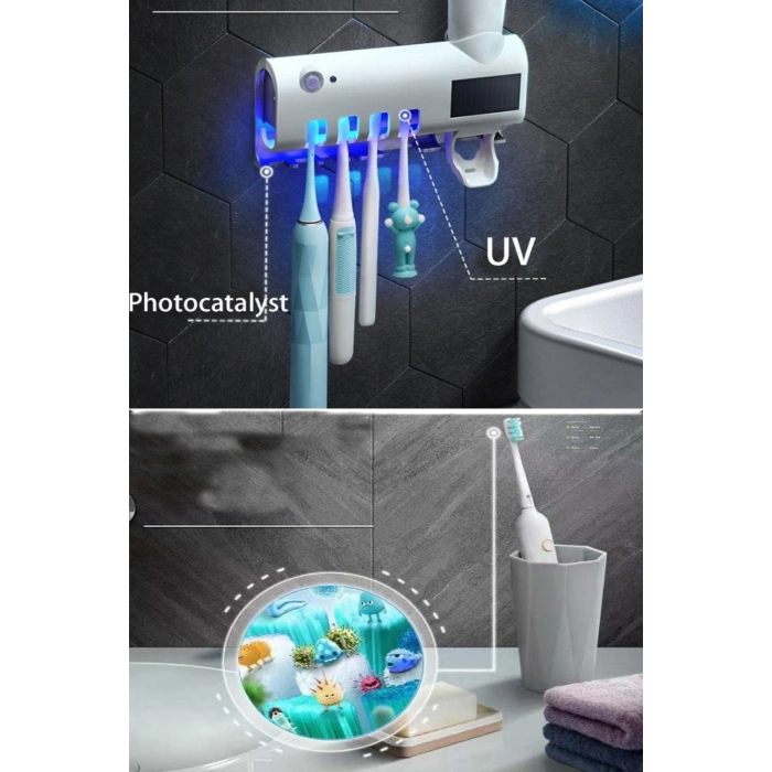 Diş Fırçası Tutacağı ve Uv Sterilizatörü Diş Fırçası Düzenleyeci Otomatik Diş Macunu Sıkıcı