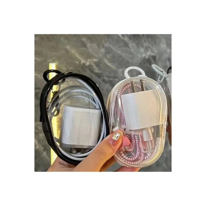 Şarj aleti düzenleyici şarj aleti kulaklık taşıma çantası mini şeffaf çanta