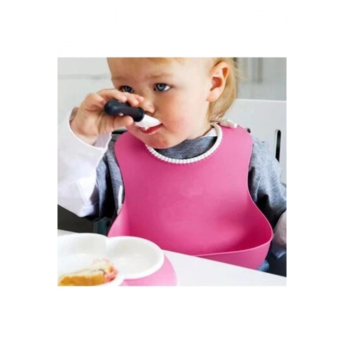 Özel Pembe Bebek Önlüğü Dökülmelere Karşı Plastik Önlük - pembe