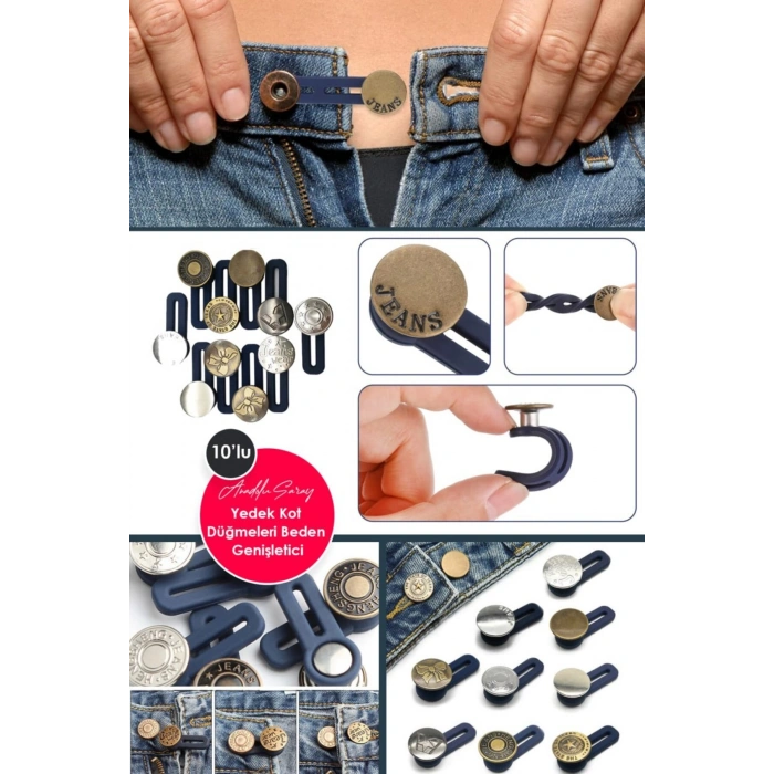 10 Adet Sihirli Metal Düğme Kot Pantolon Bel Genişletici Yedek Kot Düğmeleri Etek Bel Genişletici