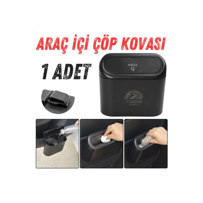 Araba Çöp Kutusu Portatif Araç İçi Taşınabilir Kapaklı Organizer Çöp Kovası İtme Kapaklı Kova(SİYAH)