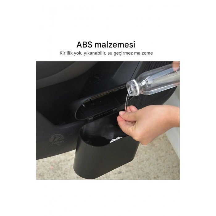 Araba Çöp Kutusu Portatif Araç İçi Taşınabilir Kapaklı Organizer Çöp Kovası İtme Kapaklı Kova(SİYAH)