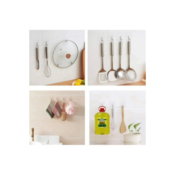Pratik 1 Adet Güçlü Şeffaf Duvar Askısı Askılığı Yapışkan Kancalı Mutfak Banyo Askı