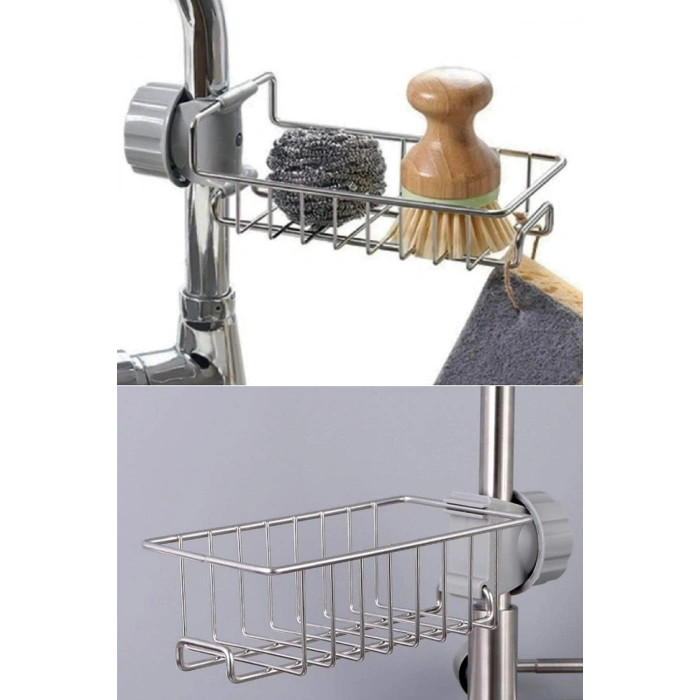 Metal Mutfak Lavabo Ayarlı Musluk Yanı Organizeri Bulaşık Süngeri Düzenleyici