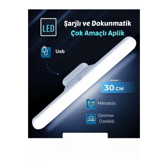Dokunmatik Led Usb Şarjlı Aplik Kablosuz Mıknatıslı Lamba 3 Farklı Işık Rengi
