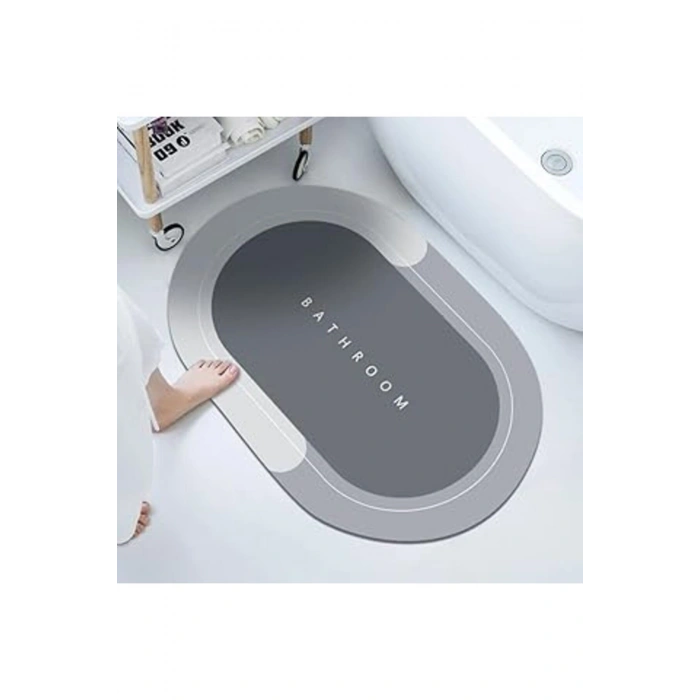 Noksi Banyo Paspası-kaymaz Tabanlı-süper Emici Banyo Paspası-abdest Paspası-oval (GRİ)(NKS127G)
