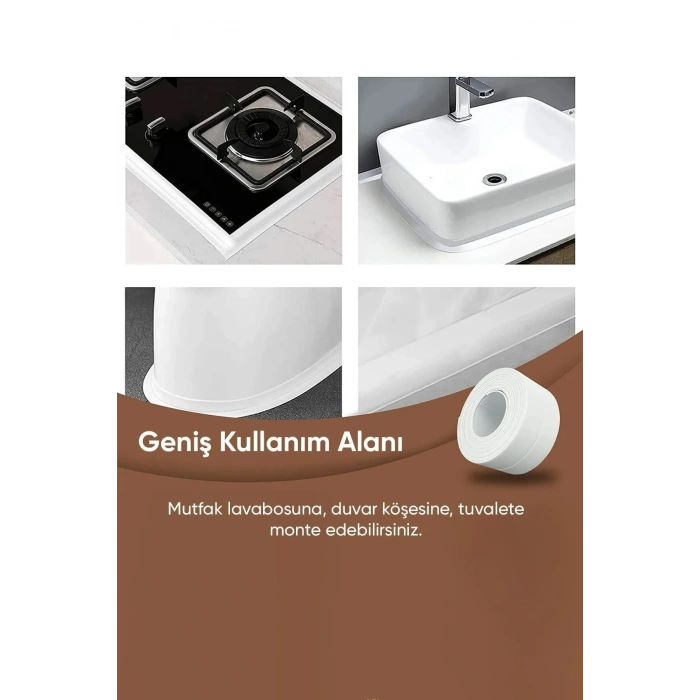 Aveo 1 Adet 3.2m Banyo Küvet Mutfak Lavabo Su Sızdırmaz Bant Su Geçirmez Kenar Bandı Tamir Beyaz