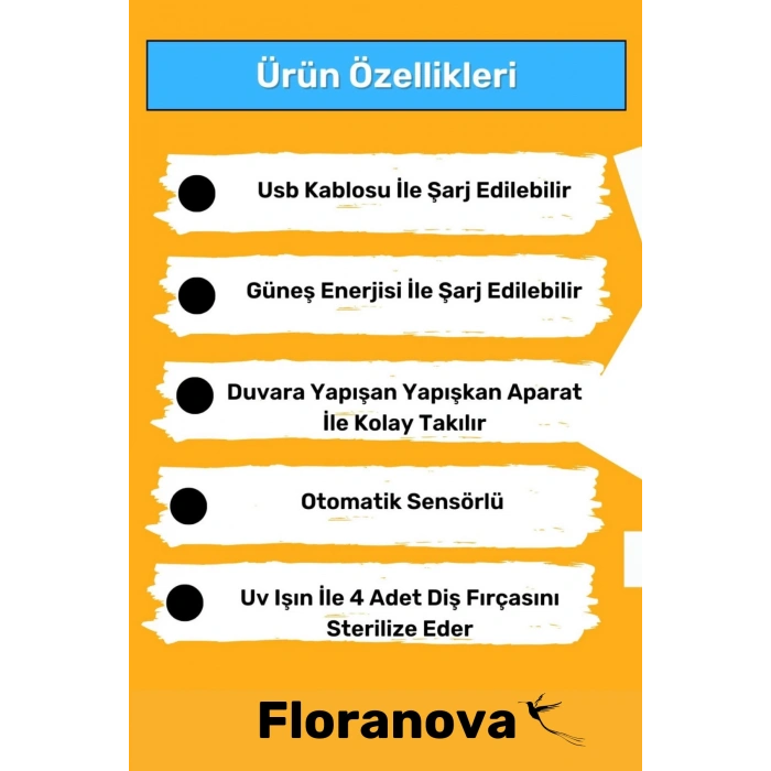 Deluxe Güneş Enerjili Usb Şarjlı Otomatik Sterilizatörlü Diş Macun Sıkacağı  4 Adet Fırçalığı Tutucu