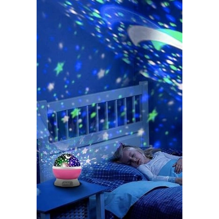 Özel Üretim Ay ve Yıldızlı Gökyüzü Projeksiyon Gece Lambası - Pembe, Çocuk ve Bebek Odası İçin