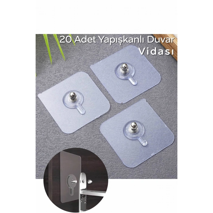 10 Adet Güçlü Yapışkanlı Duvar Vidası - Elbise Çervece Askısı Duvar Kancası Çivi