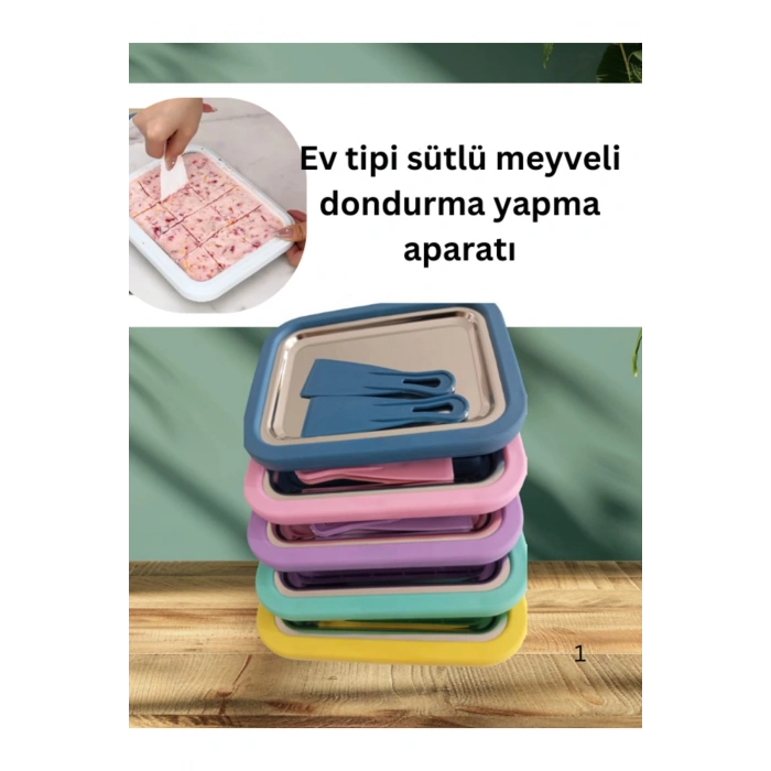 Ev Tipi Spatulalı Meyveli Sütlü Dondurma Yapma Tavası Aparatı Dondurma tava