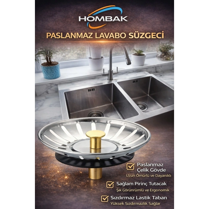 Paslanmaz Çelik Süzgeç Lavabo Evye Filtre Mutfak Gider Süzgeci Ve Tıkacı Çift Yönlü (8 CM)