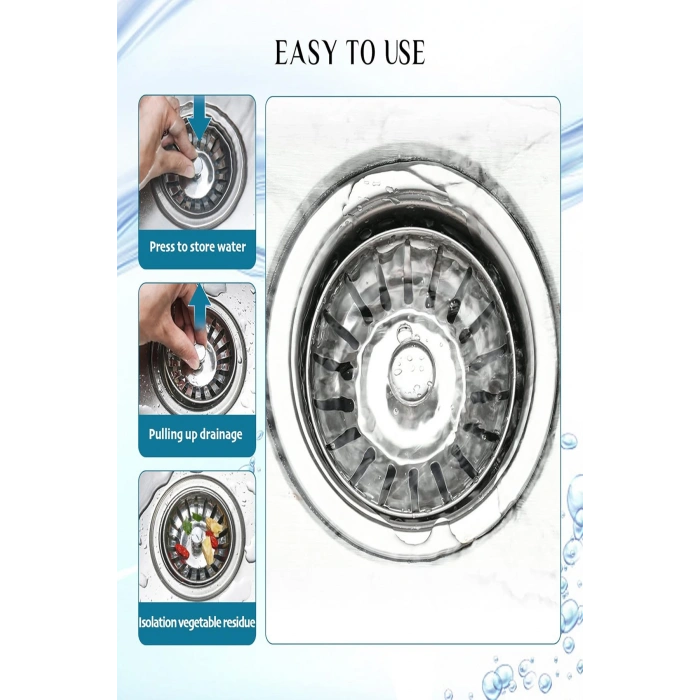 Paslanmaz Çelik Süzgeç Lavabo Evye Filtre Mutfak Gider Süzgeci Ve Tıkacı Çift Yönlü (8 CM)