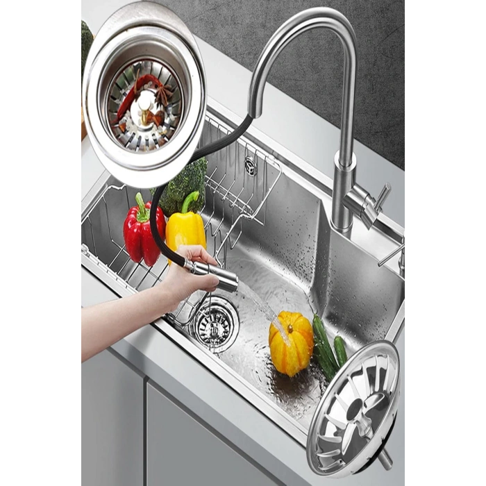 Paslanmaz Çelik Süzgeç Lavabo Evye Filtre Mutfak Gider Süzgeci Ve Tıkacı Çift Yönlü (8 CM)