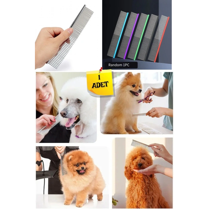 Gri Parlak Metal Köpek Tarağı Renkli Pet Köpek Pire Tımar Tarağı Köpek Tüyü Tarama