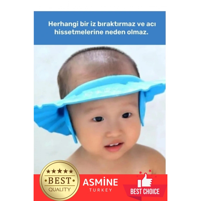 Bebek Banyo Şapkası Duş Başlığı Ayarlanabilir Düğmeli Çocuk Küvet Göze Su Kaçırmayan Mavi Şapka