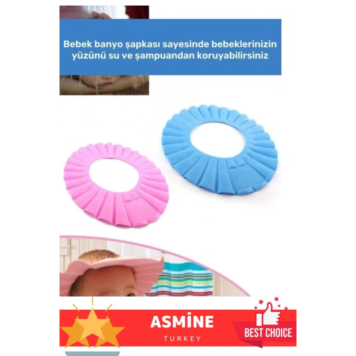 Bebek Banyo Şapkası Duş Başlığı Ayarlanabilir Düğmeli Çocuk Küvet Göze Su Kaçırmayan Mavi Şapka