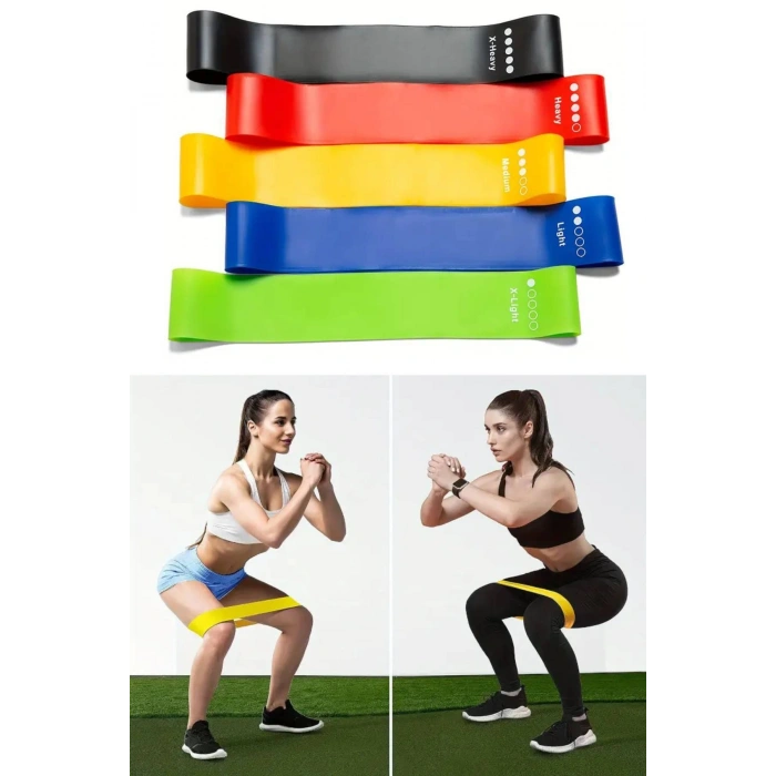 5 Adet TPE Fitness Direnç Bant Seti - Kalça, Bacak, Pilates ve Güç Antrenmanı