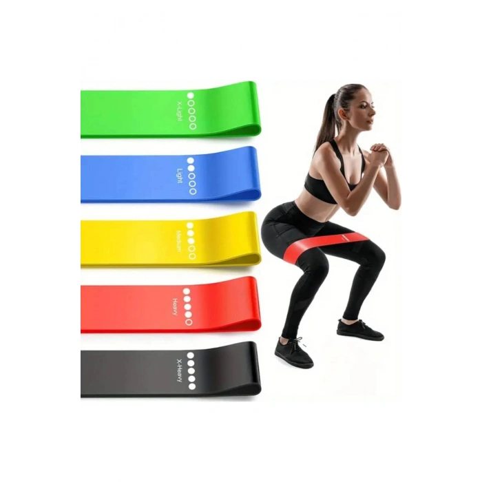 5 Adet TPE Fitness Direnç Bant Seti - Kalça, Bacak, Pilates ve Güç Antrenmanı