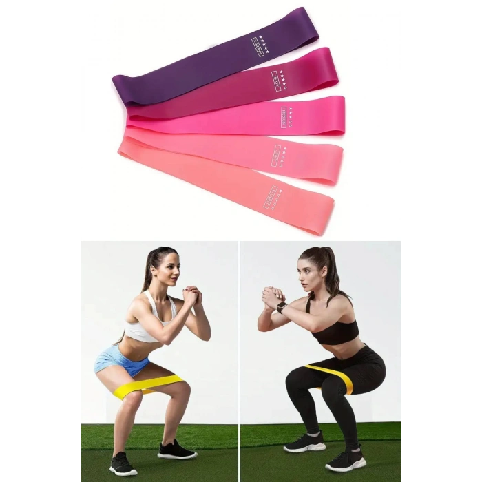 5 Adet TPE Fitness Direnç Bant Seti - Kalça, Bacak, Pilates ve Güç Antrenmanı