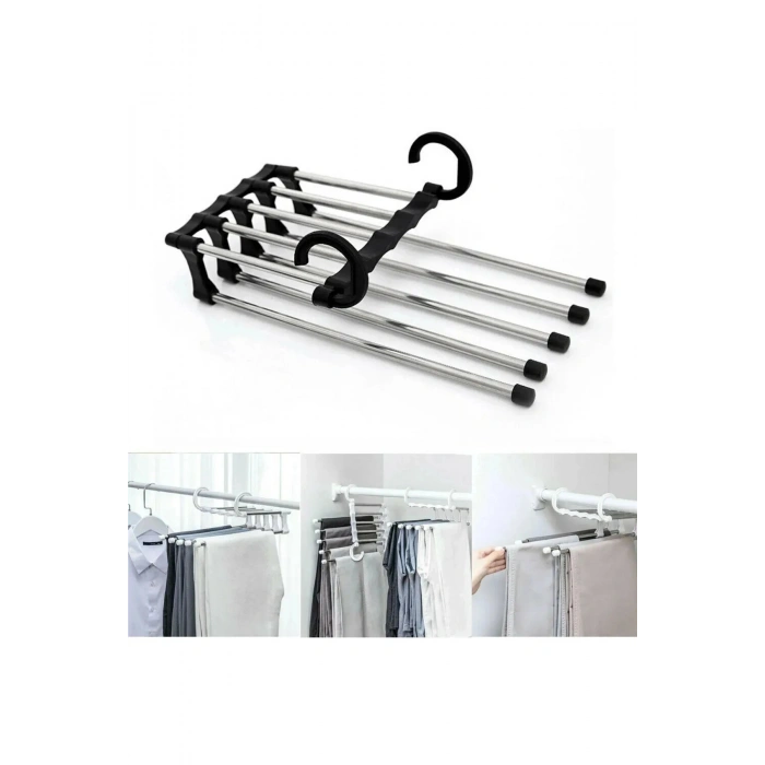 Hareketli Katlanabilir Askı Dolap Içi Kumaş Kot PANTALON  ASKISI 5 In 1 Eşarp Askılığı Çoklu Askılı