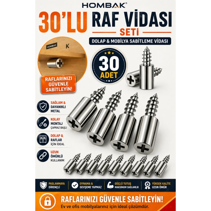 30 Adet Dayanıklı Metal Raf Tutucu Raf Pimi 25 kg Kapasiteli
