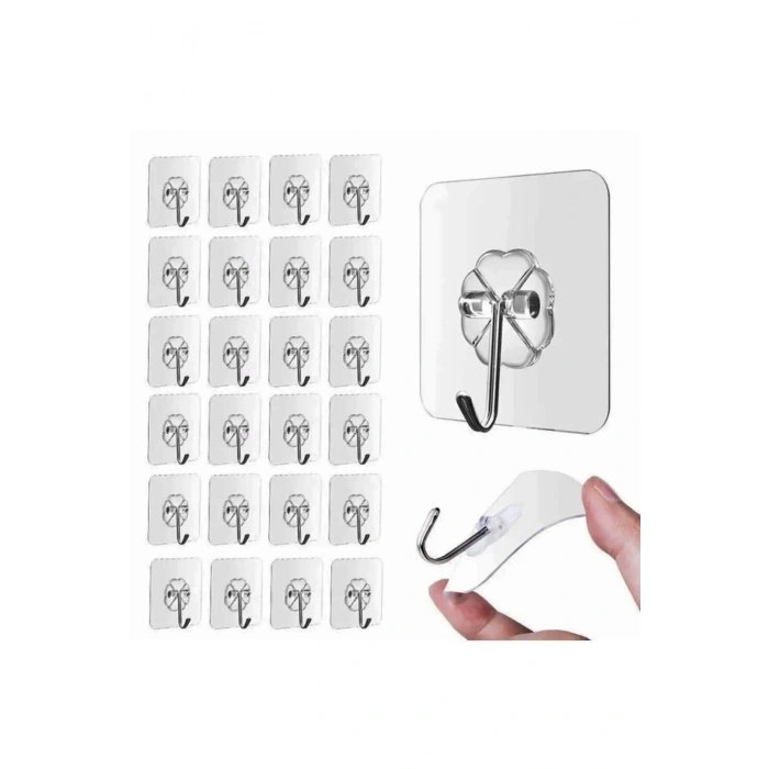 20 Adet Kapı Duvar Askısı, Kendinden Yapışkanlı Şeffaf Askı, Güçlü Kapı Askısı, 6X6cm