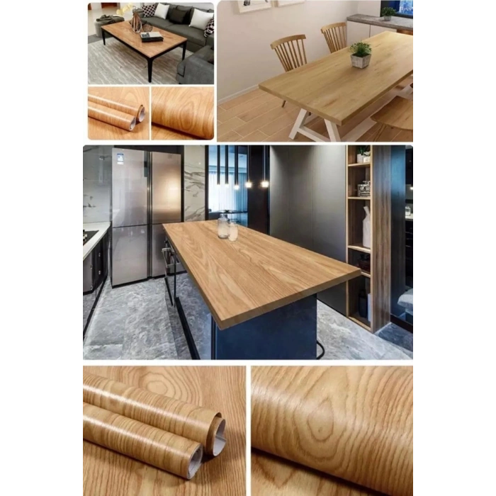 Ahşap Görünümlü Yapışkanlı Folyo Mobilya Yenileme Kağıdı 500x60cm Mobilya Yenileme Tezgah Dolaplar