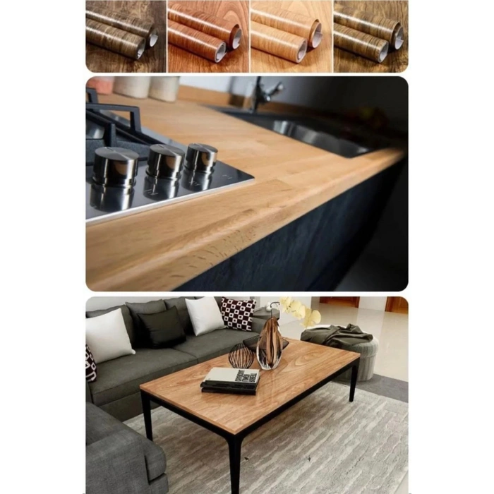 Ahşap Görünümlü Yapışkanlı Folyo Mobilya Yenileme Kağıdı 500x60cm Mobilya Yenileme Tezgah Dolaplar