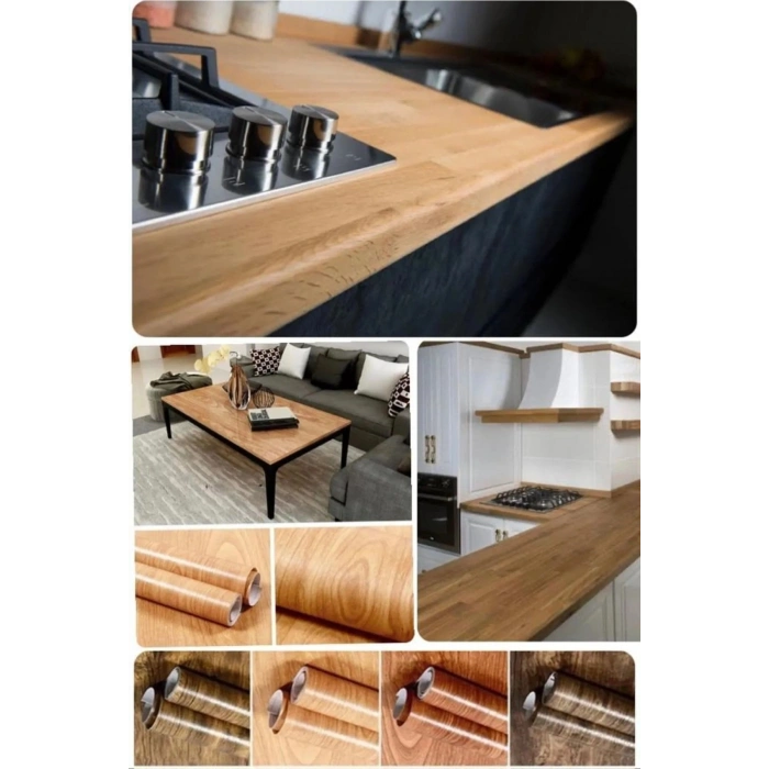 Ahşap Görünümlü Yapışkanlı Folyo Mobilya Yenileme Kağıdı 500x60cm Mobilya Yenileme Tezgah Dolaplar