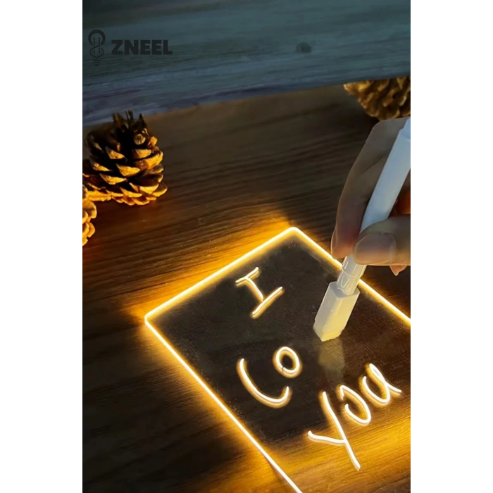 Neon Etkili LED Yazı Tahtalı Gece Lambası – 5V, 5 LED, Silgili Not Panosu