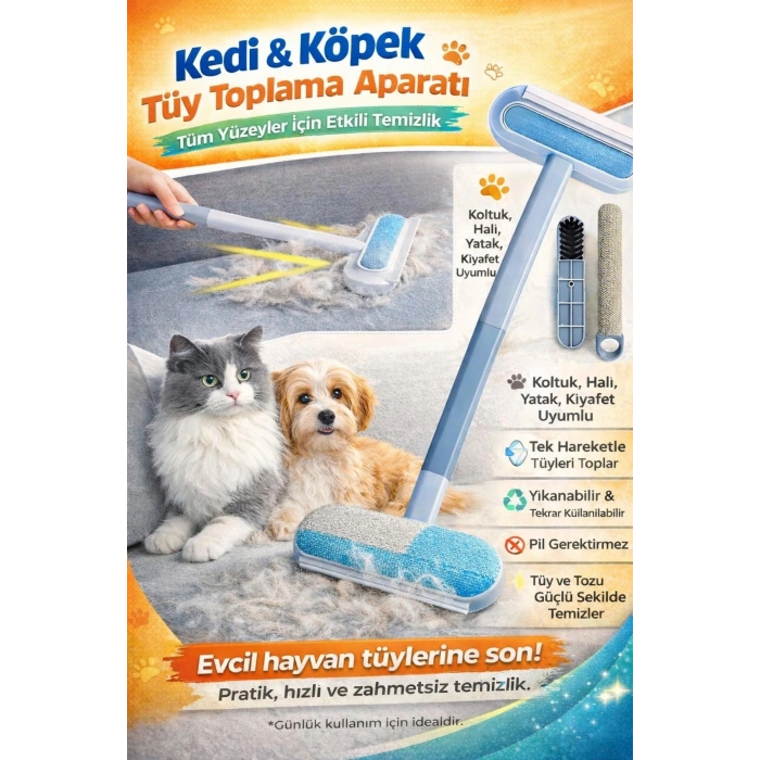 Patiroll Kedi-Köpek Tüy Temizleme Sihirli Fırça 4ü1 Arada